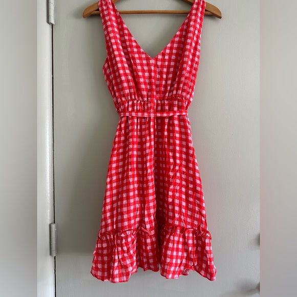 GB Gianni Bini Gingham pink/red  V neck sundress - Picture 4 of 8